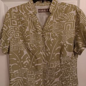 Kahala 1936 Hawaiian Shirt Women's Sz Large Rotary International Logo On Sleeve